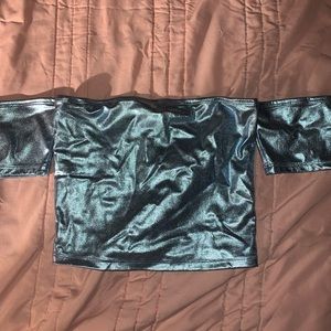 Blue Metallic Crop Top